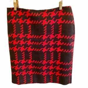 Talbots Wool Blend Red Black Plaid Pencil Skirt